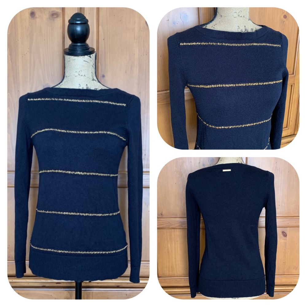 Michael Kors Gold Chain & Navy Blue Sweater
